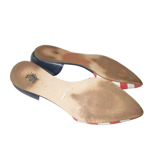 *Boden Coral and White Fun D'orsay Flats Striped Canvas Navy Blue Leather Heel - Picture 8 of 8